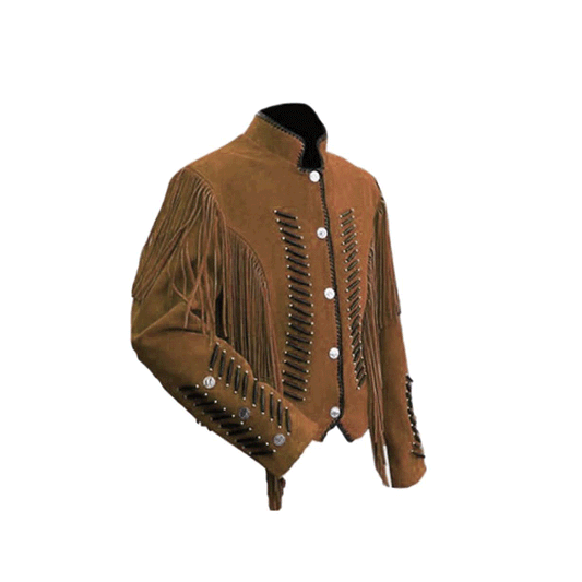Western Brown Suede Leather Fringe Beaded Jacket Cowboy Jacket LWJ1960