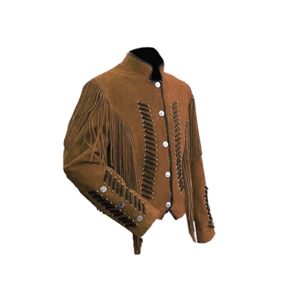 Western Brown Suede Leather Fringe Beaded Jacket Cowboy Jacket LWJ1960