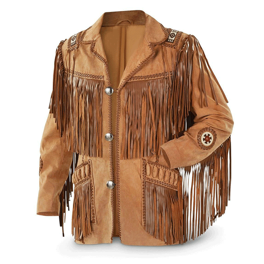Western Brown Suede Leather Fringe Beaded Jacket LWJ1400
