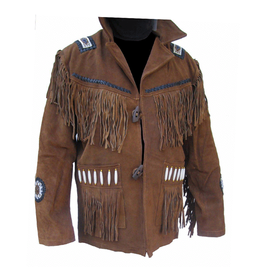 Western Brown Suede Leather Fringe Beaded Jacket Cowboy Jacket LWJ1340