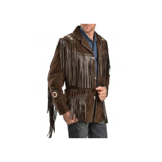 Western Brown Suede Leather Fringe Beaded Jacket Cowboy Jacket LWJ1410