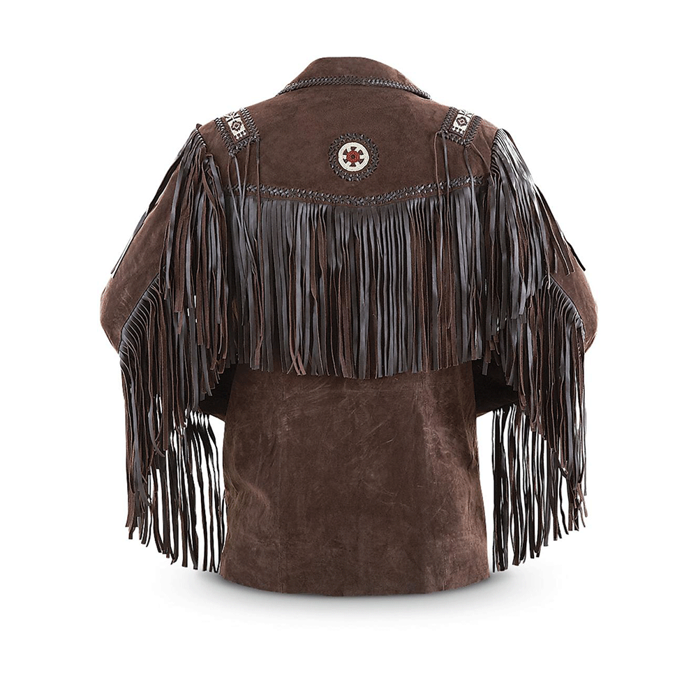 Western Brown Suede Leather Fringe Beaded Jacket Cowboy Jacket LWJ1500