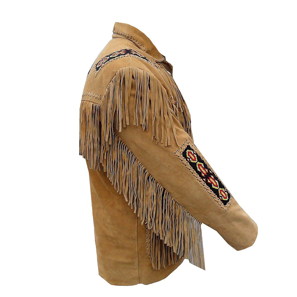 Western Brown Suede Leather Fringe Beaded Jacket Cowboy Jacket LWJ1370