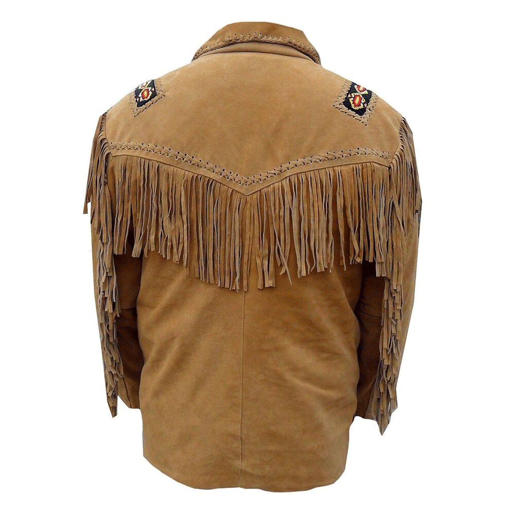 Western Brown Suede Leather Fringe Beaded Jacket Cowboy Jacket LWJ1370