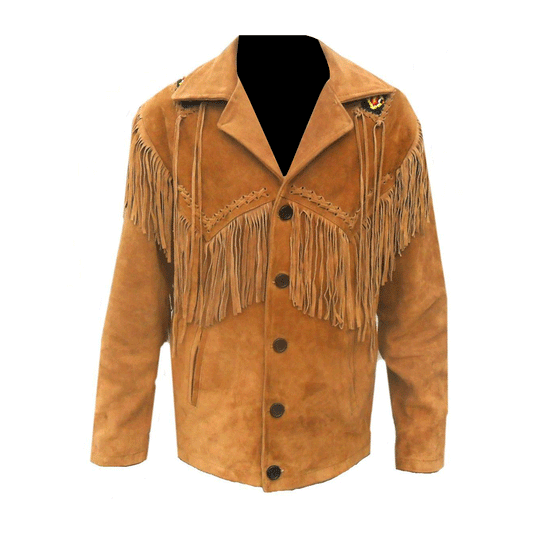 Western Brown Suede Leather Fringe Beaded Jacket Cowboy Jacket LWJ1450