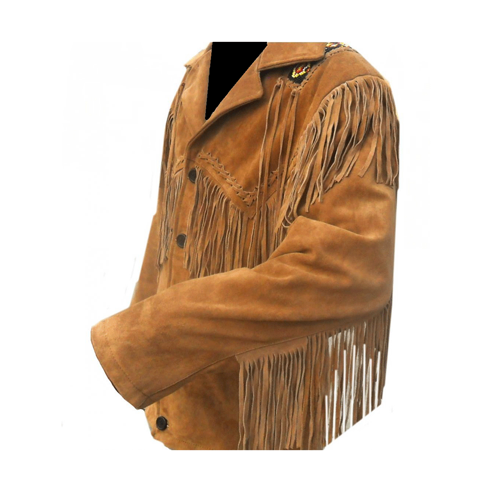 Western Brown Suede Leather Fringe Beaded Jacket Cowboy Jacket LWJ1450