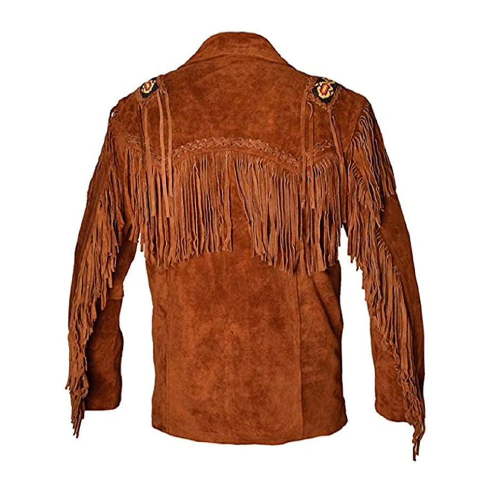 Western Brown Suede Leather Fringe Beaded Jacket Cowboy Jacket LWJ1520