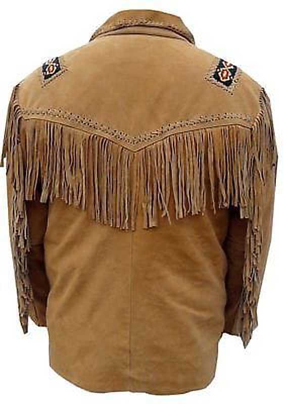 Western Brown Suede Leather Fringe Beaded Jacket Cowboy Jacket LWJ2060