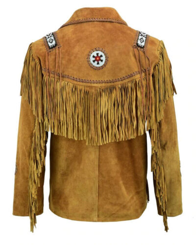 Western Brown Suede Leather Fringe Beaded Jacket Cowboy Jacket LWJ1970