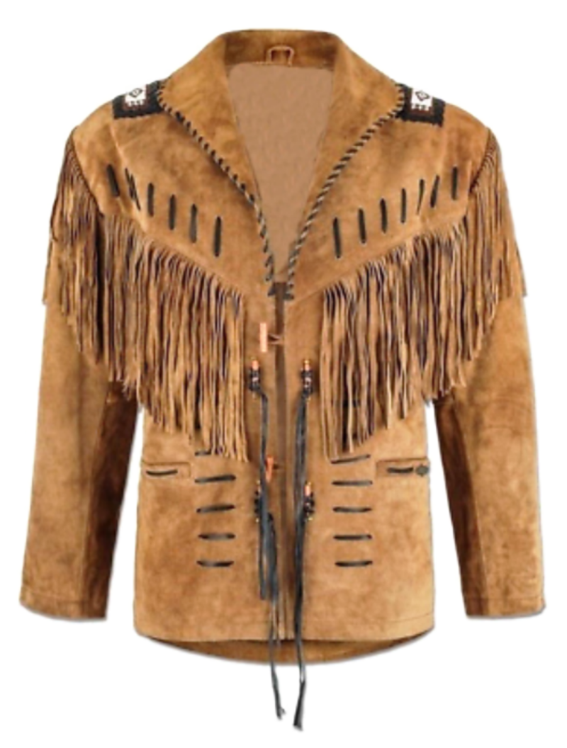 Western Brown Suede Leather Fringe Beaded Jacket Cowboy Jacket LWJ1840