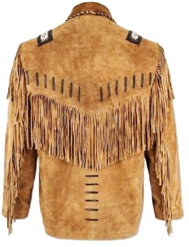 Western Brown Suede Leather Fringe Beaded Jacket Cowboy Jacket LWJ1840