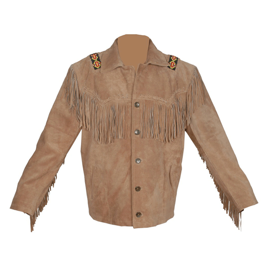 Western Brown Suede Leather Fringe Beaded Jacket Cowboy Jacket LWJ2050