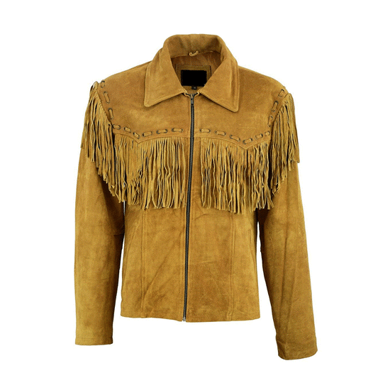 Western Fringe Jacket Yellow Suede Leather Cowboy Jacket LWJ8820