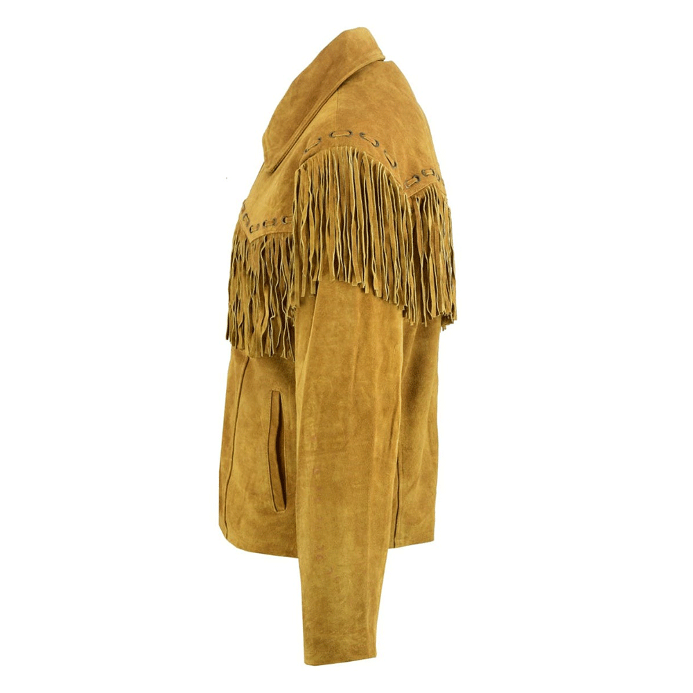Western Fringe Jacket Yellow Suede Leather Cowboy Jacket LWJ8820