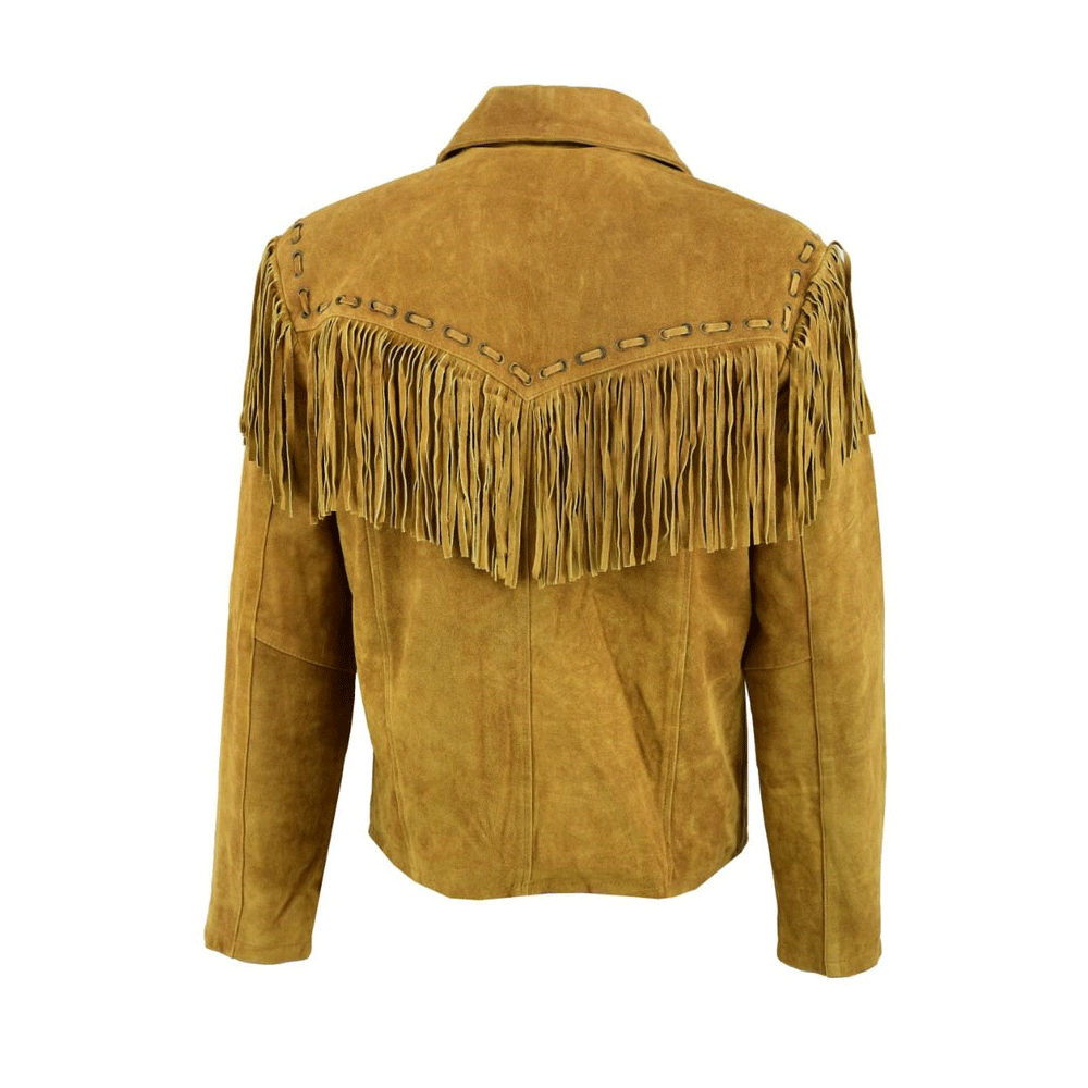 Western Fringe Jacket Yellow Suede Leather Cowboy Jacket LWJ8820
