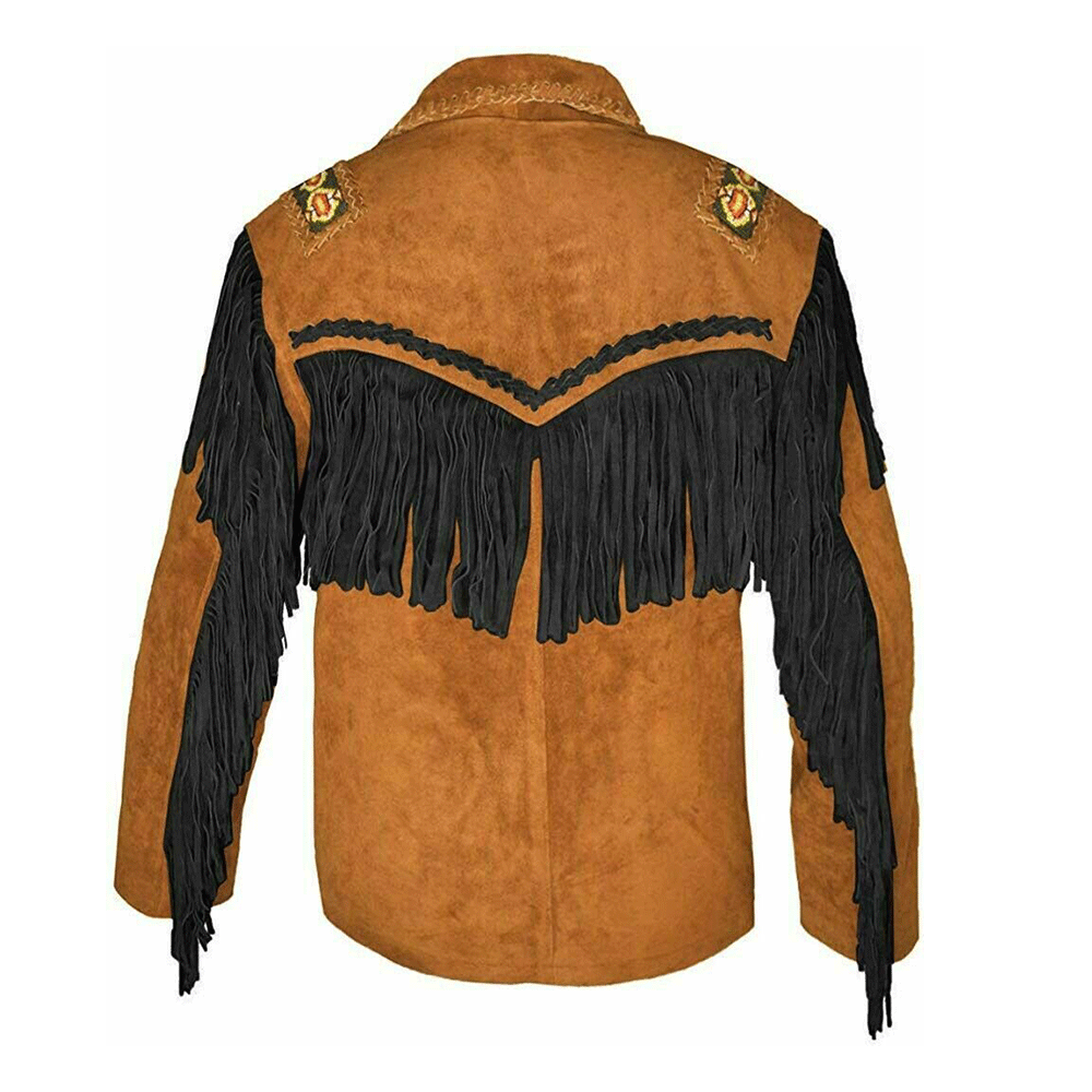 Western Brown Suede Leather Fringe Beaded Jacket Cowboy Jacket LWJ2040