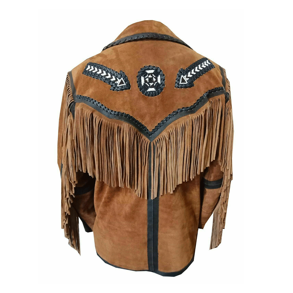 Western Brown Suede Leather Fringe Beaded Jacket Cowboy Jacket LWJ1630