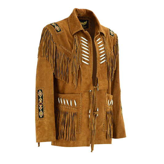 Western Brown Suede Leather Fringe Beaded Jacket Cowboy Jacket LWJ1620