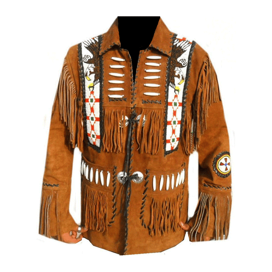 Western Brown Suede Leather Fringe Eagle Beaded Jacket Cowboy Jacket LWJ2070