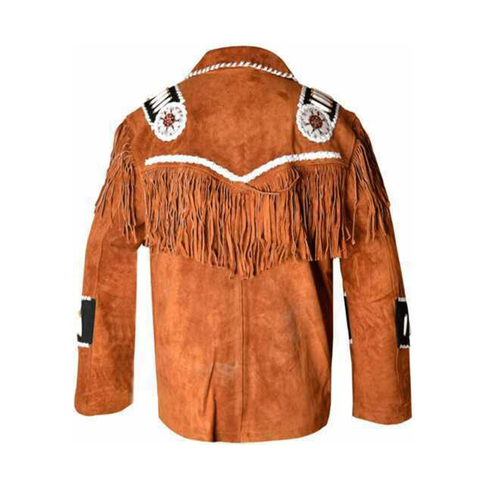 Western Brown Suede Leather Fringe Beaded Jacket Cowboy Jacket LWJ1640