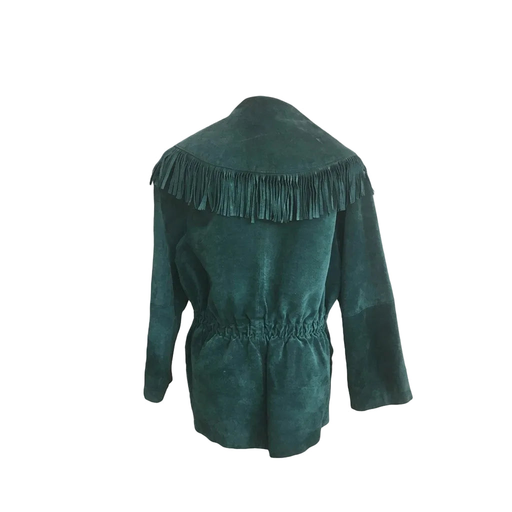 Green fringed jacket on a white background