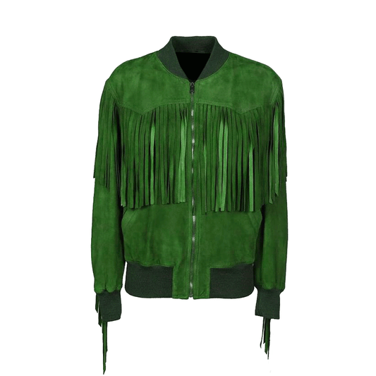 Western Green Suede Leather Fringe Jacket Cowboy Jacket LWJ7550