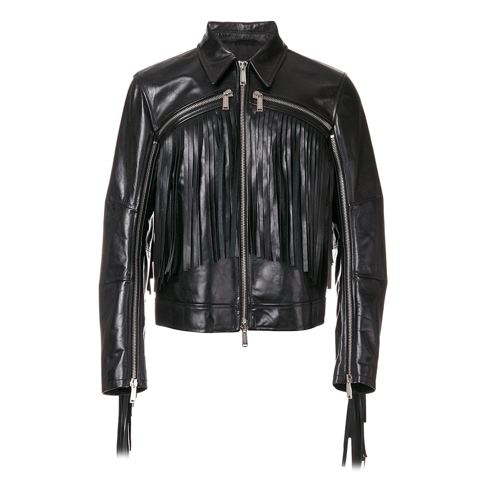 Western Black Long Fringe Leather Jacket Cowboy Jacket LWJ390