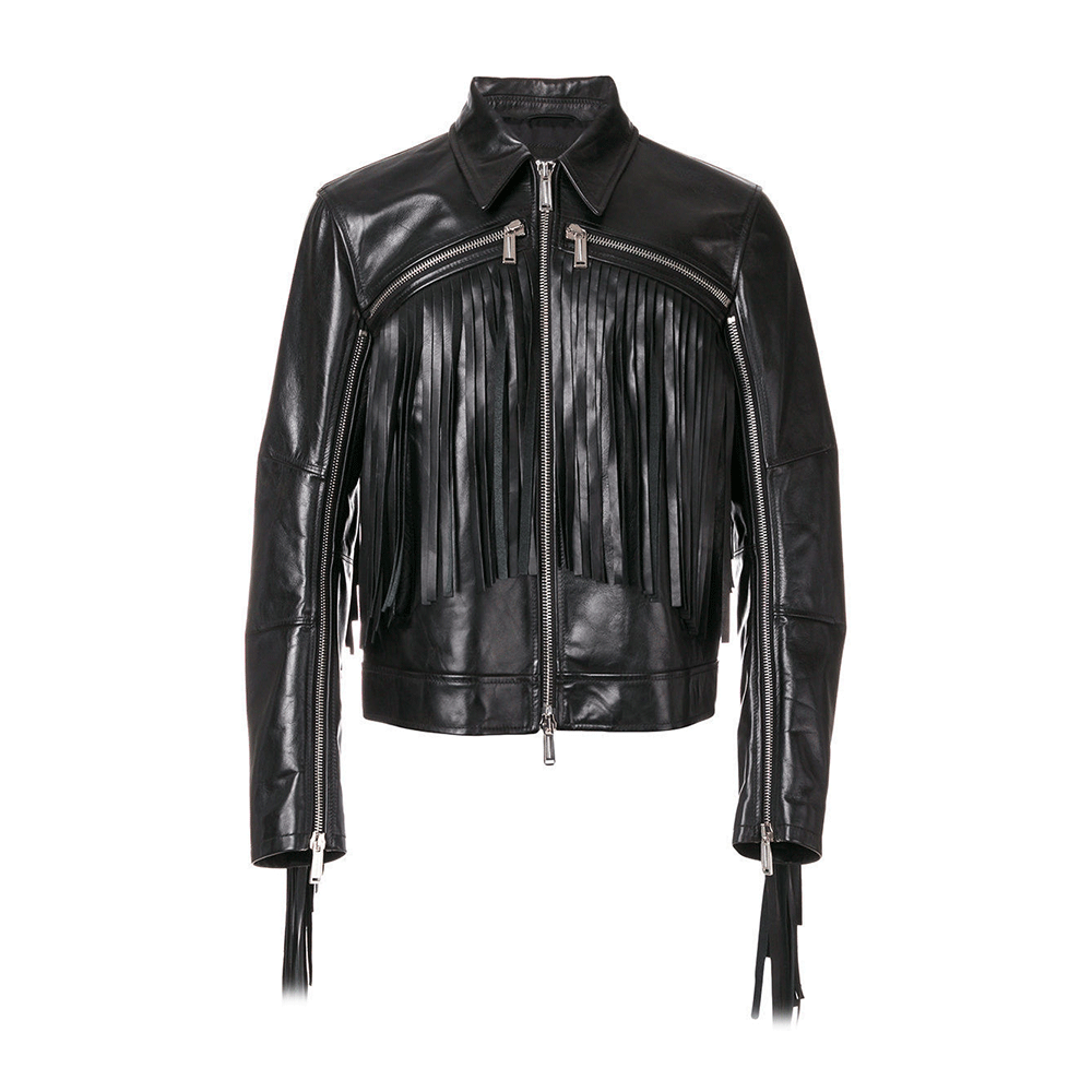 Western Black Long Leather Fringe Jacket LWJ390