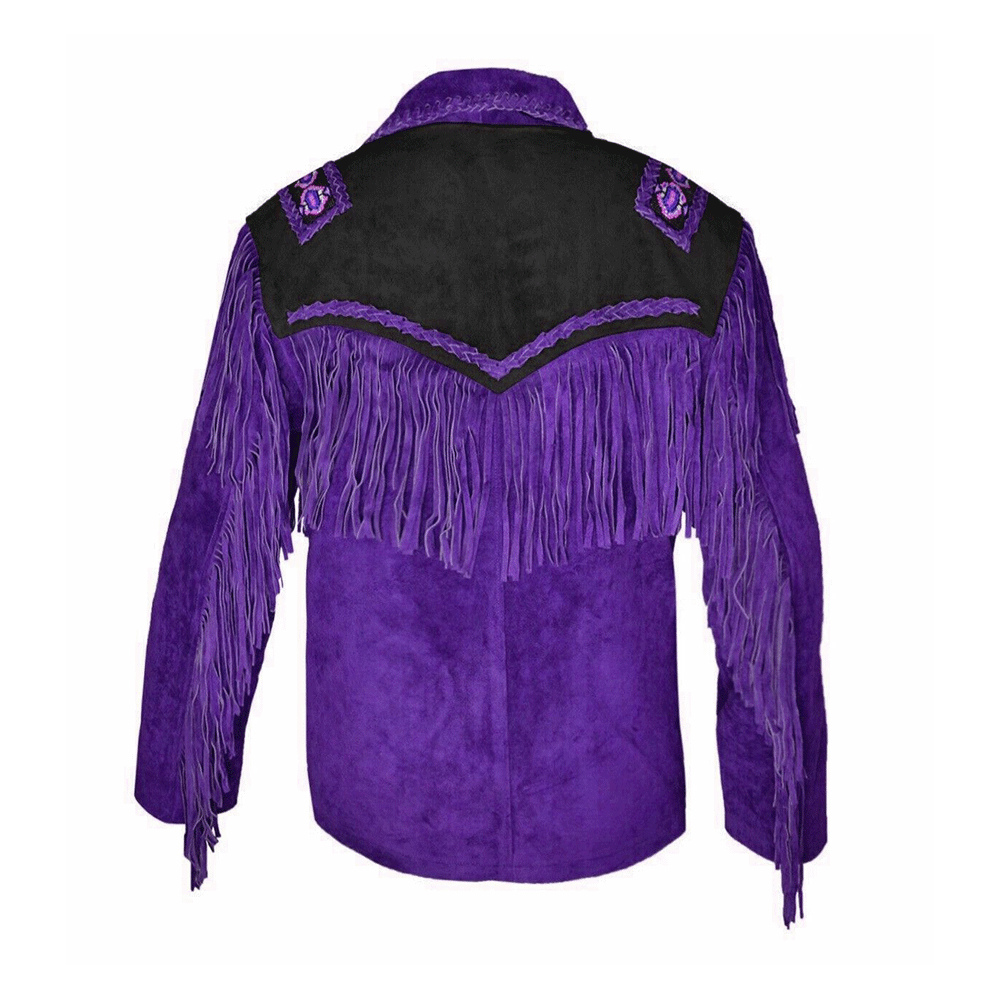 Western Purple Suede Fringe Beaded Jacket Cowboy Jacket LWJ8520