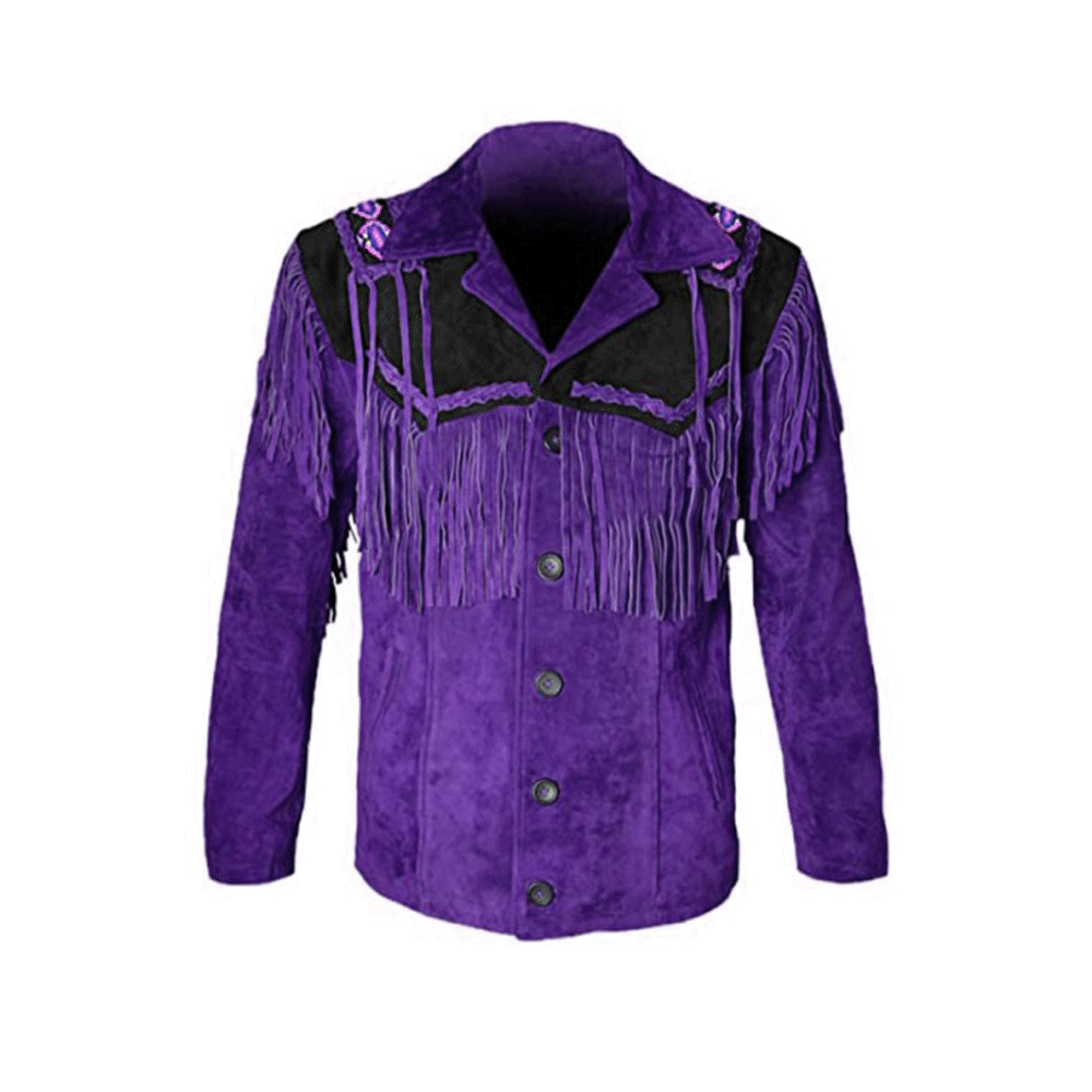 Western Purple Suede Fringe Beaded Jacket Cowboy Jacket LWJ8520