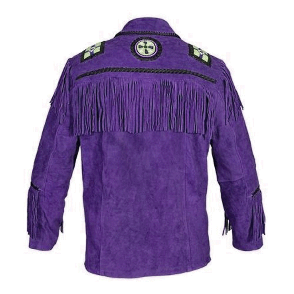 Western Purple Suede Fringe Eagle Beaded Jacket  LWJ851