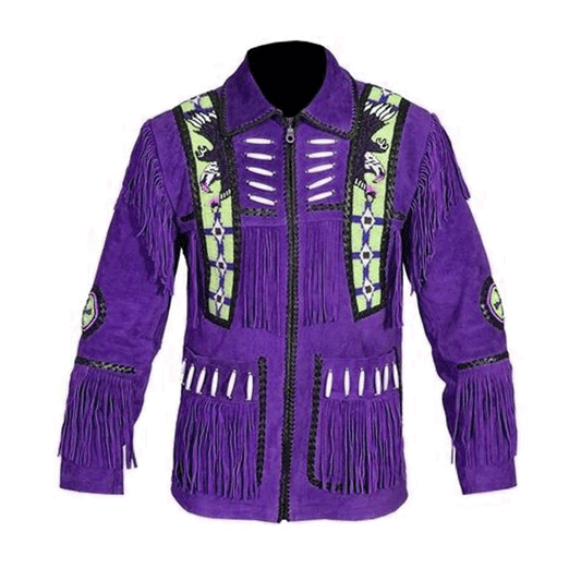 Western Purple Suede Fringe Eagle Beaded Jacket  LWJ851