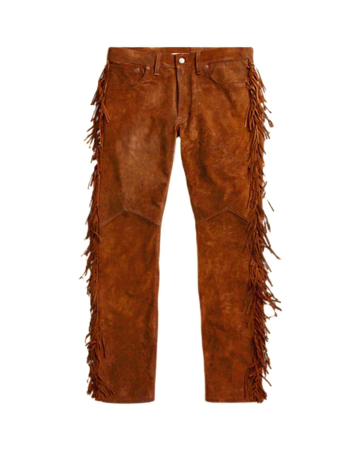 Men's Western Fringe Leather Pants in Cognac Brown Suede