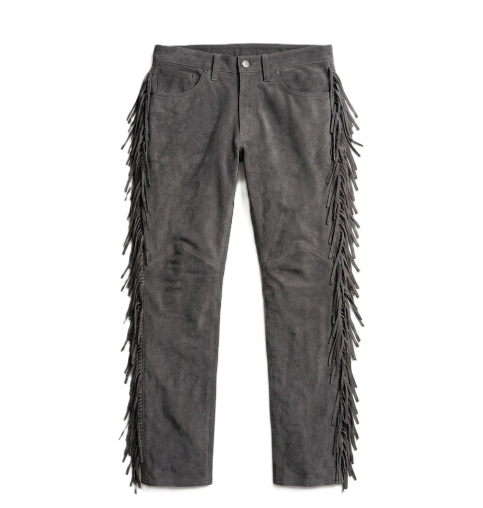 Men's Western Fringe Leather Pants - Stylish & Durable WRP103