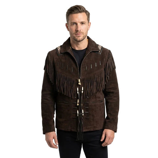 Western Brown Suede Leather Fringe Jacket Cowboy Jacket LWJ1310
