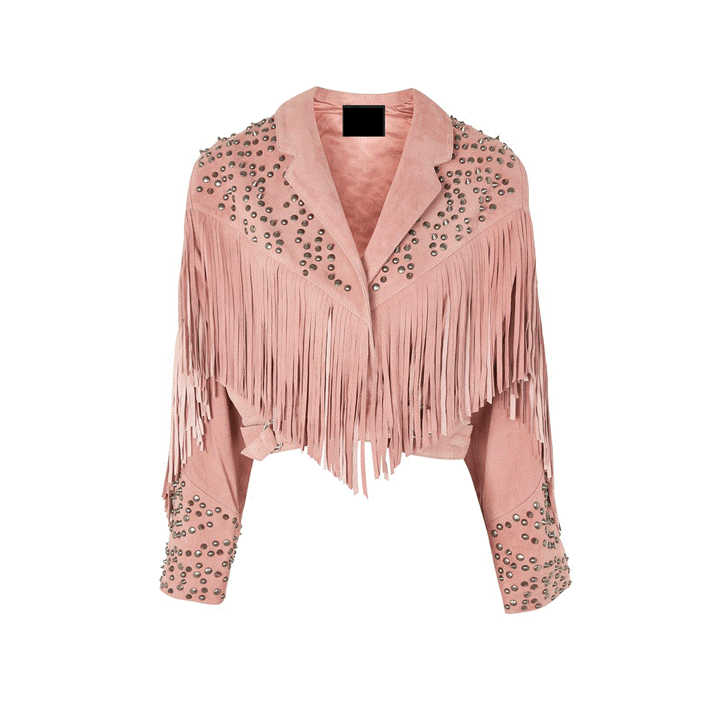 Western Fringe Pink Suede Jacket for Women – Authentic Cowgirl Style WBK852