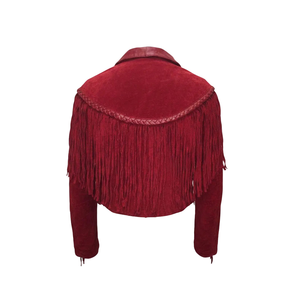 Red fringed jacket on a white background
