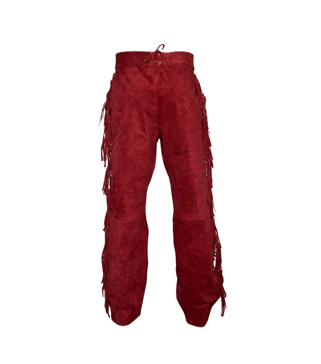 Men's Western Fringe Leather Pants - Stylish & Durable WRP302
