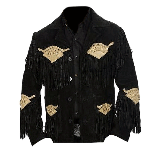 Western Black Suede Leather Fringe Jacket Cowboy Jacket LWJ4010