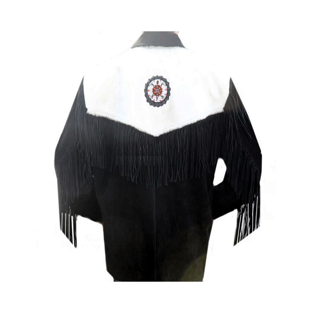 Western Black Fringe Beaded Suede Leather Jacket Cowboy Jacket LWJ3760