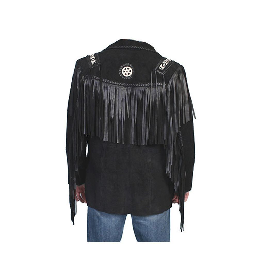 Western Black Suede Leather Fringe Beaded Jacket Cowboy Jacket LWJ371