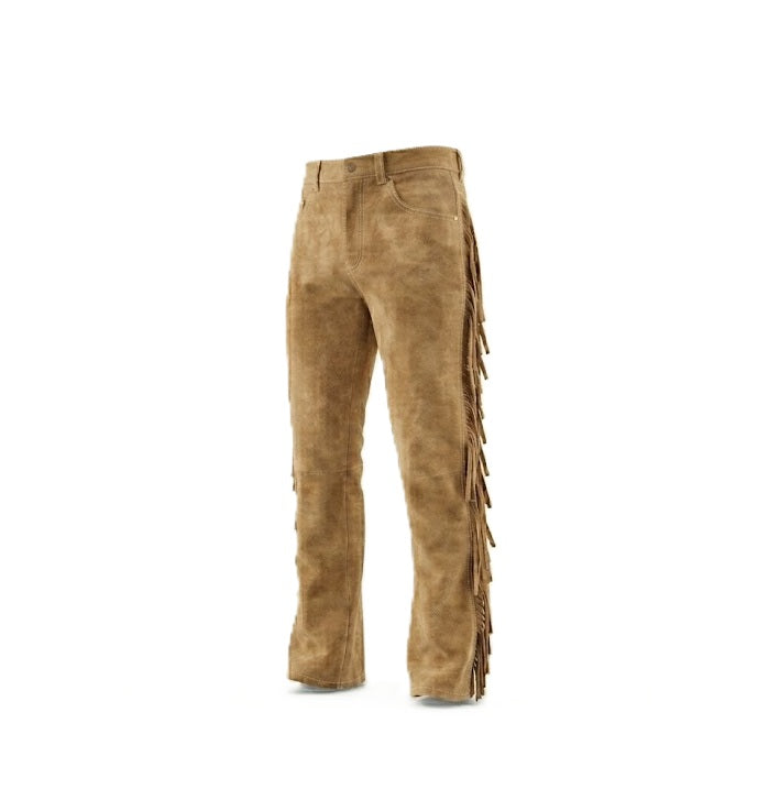 Men's Western Fringe Leather Pants - Stylish & Durable WRP107