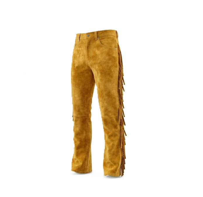 Men's Western Fringe Leather Pants - Stylish & Durable WRP107