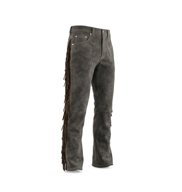 Men's Western Fringe Leather Pants - Stylish & Durable WRP107