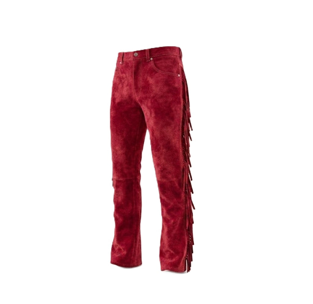 Men's Western Fringe Leather Pants - Stylish & Durable WRP107