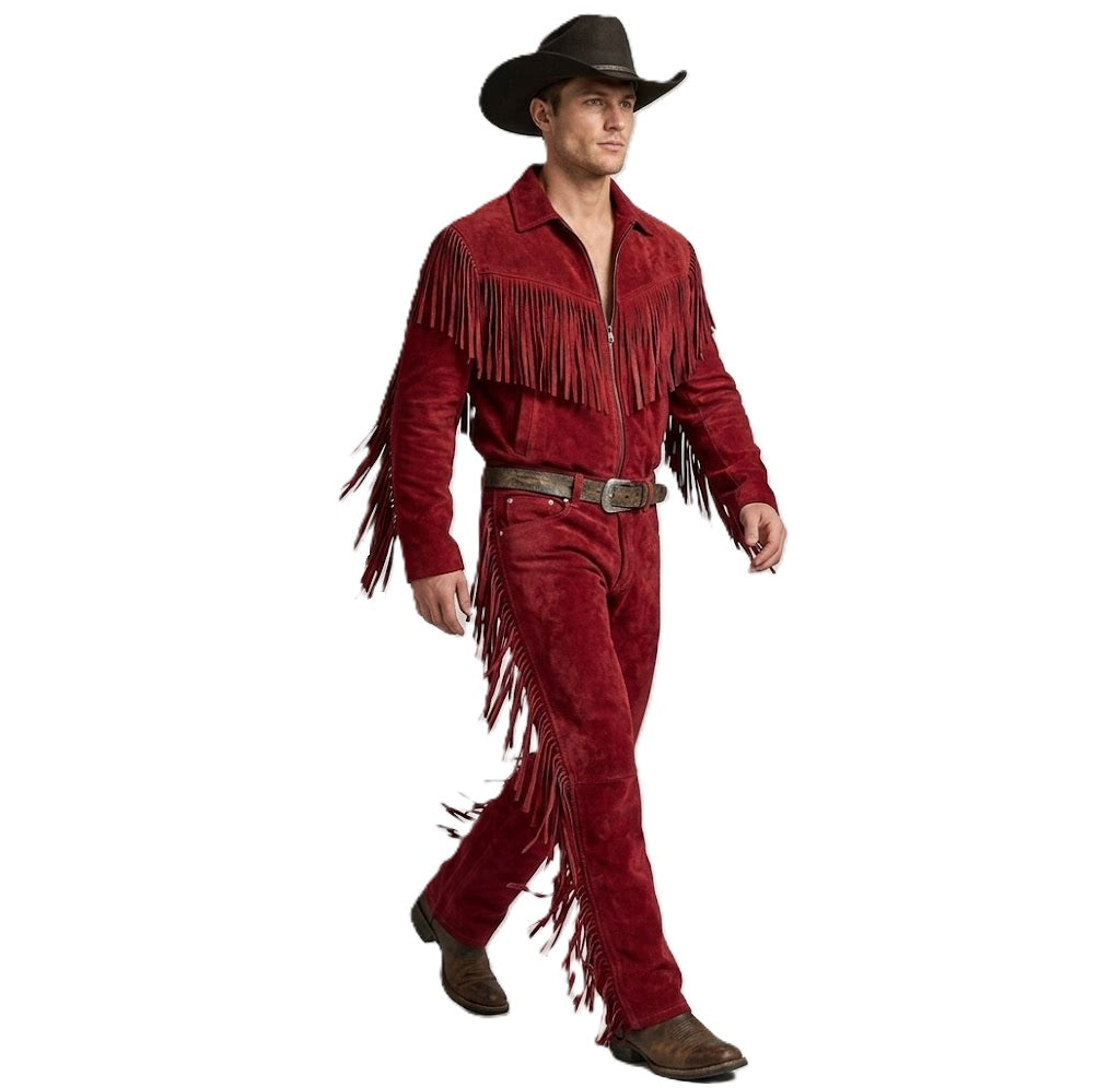 Men's Western Fringe Leather Pants - Stylish & Durable WRP107