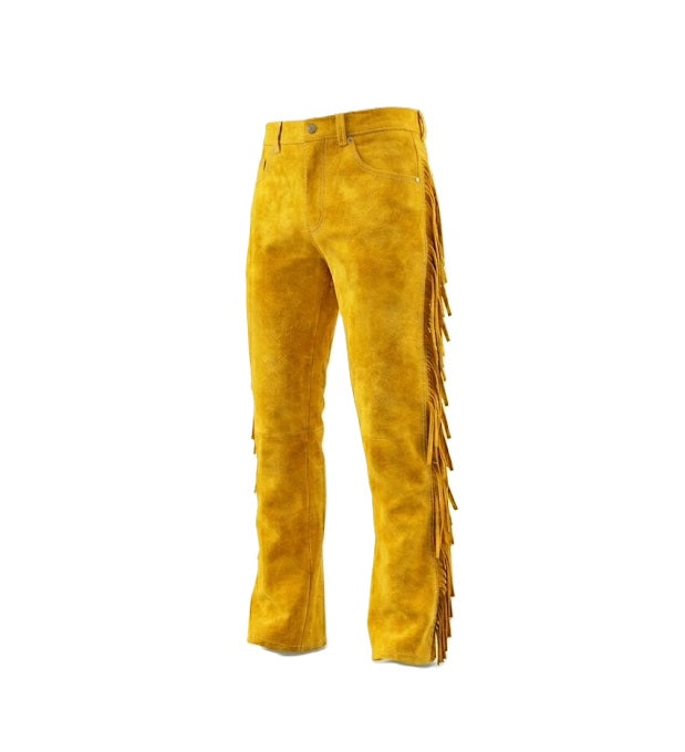 Men's Western Fringe Leather Pants - Stylish & Durable WRP107
