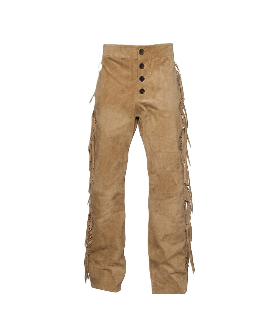 Men's Western Fringe Leather Pants - Stylish & Durable WRP302