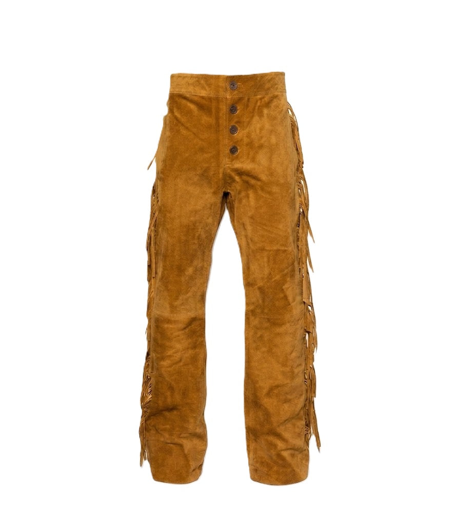 Men's Western Fringe Leather Pants - Stylish & Durable WRP302