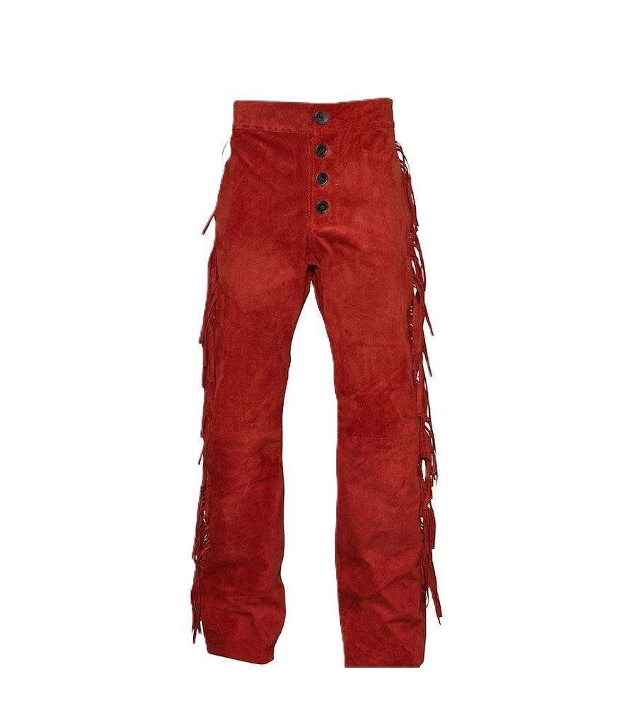 Men's Western Fringe Leather Pants - Stylish & Durable WRP302
